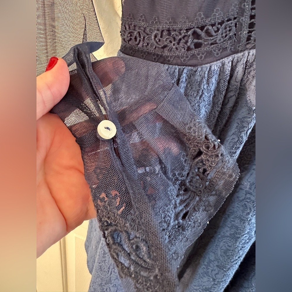 FREE PEOPLE Fairy Feminine Rave Whimsigoth Sz 2 Blue Mesh Lace Sheer Mini Dress - Picture 4 of 16